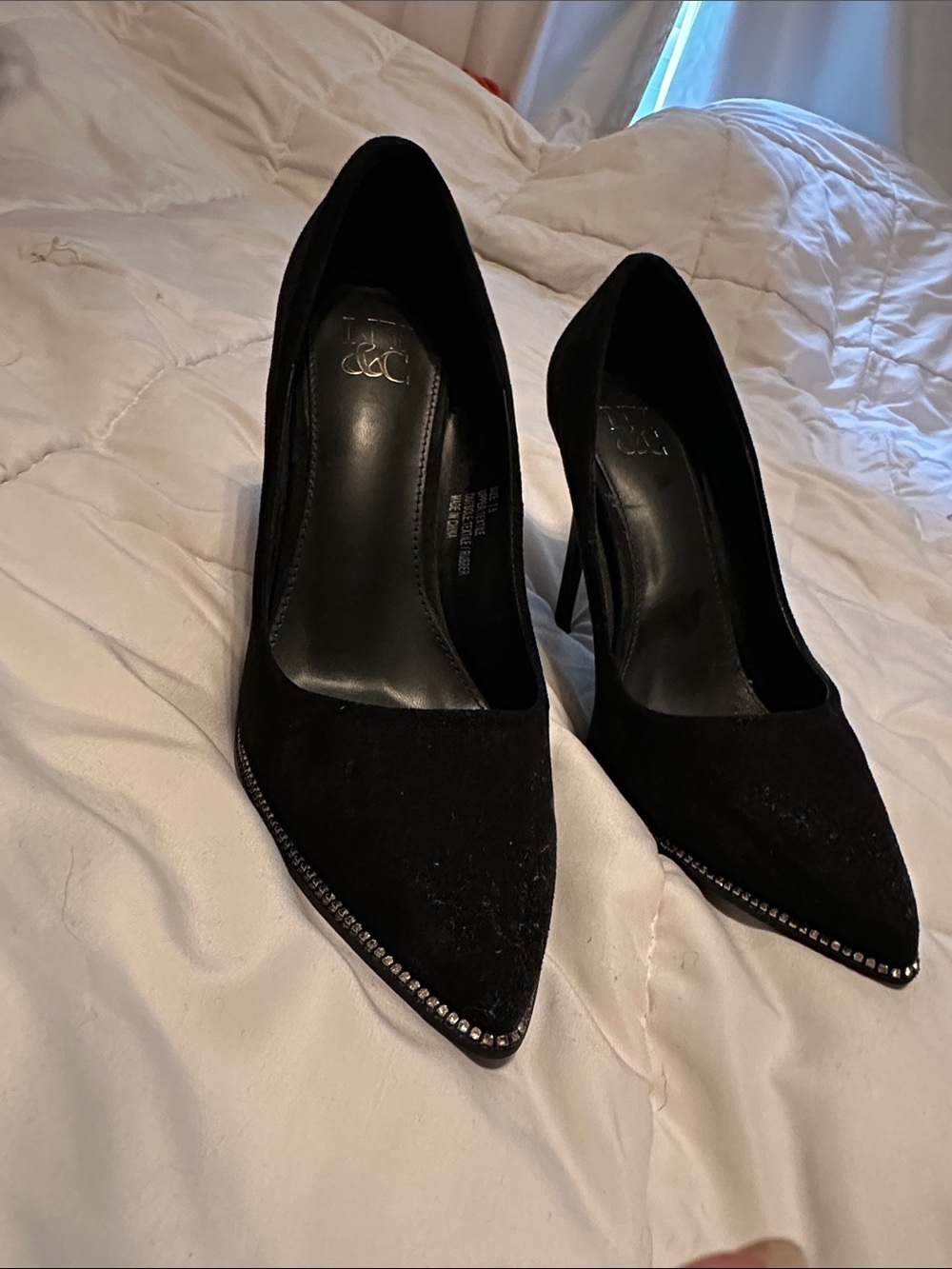 New York & Company Black Pointed Toe Heels with Crystal Trim